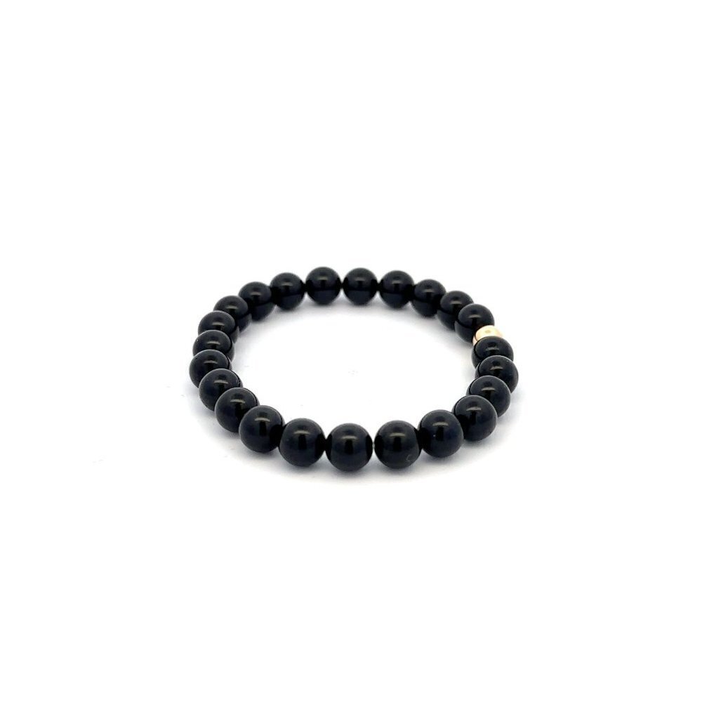 Natural Tourmaline Gemstones 6mm Stretchable Bracelet 18k Gold Bead Charm - Picture 4 of 5